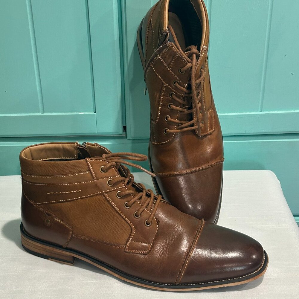 EUC Mens STEVE MADDEN Jotter Combat leather shoes boots zip lace sz 11.5